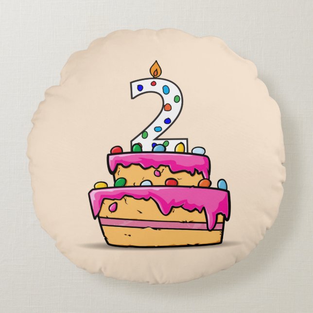 Girl 2nd Birthday, 2 on Sweet Pink Cake Round Cushion (Front)
