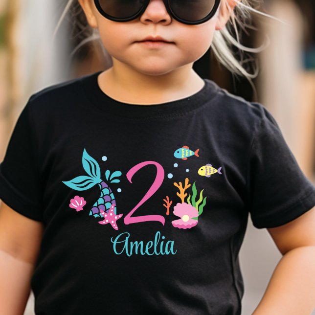 Girl 2nd Birthday Mermaid Tail Sea Personalised Baby T-Shirt (Creator Uploaded)