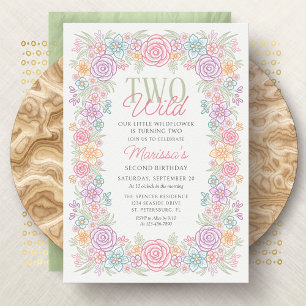 Girl 2nd Birthday Two Wild Floral Invitation