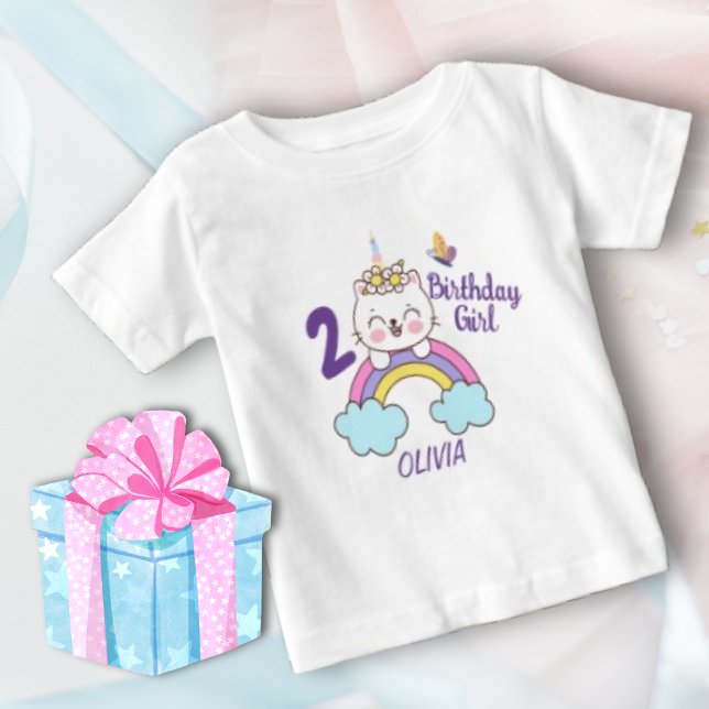 Girl 2nd Birthday Unicorn Cat Birthday  Baby T-Shirt (Creator Uploaded)