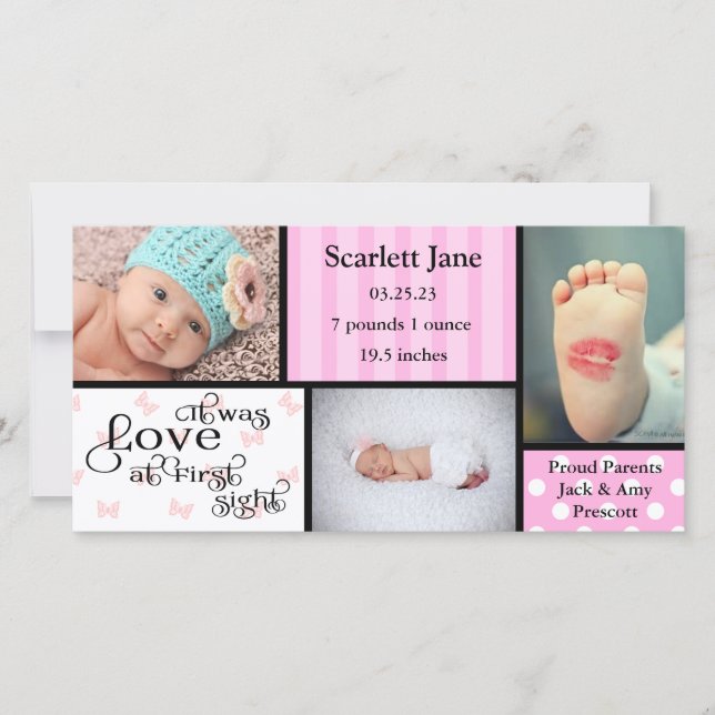 Girl 3 Photo Collage-Birth Announcement Photo Card (Front)