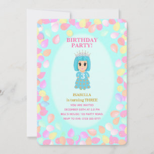 Girl 3rd Birthday Balloons Invitation