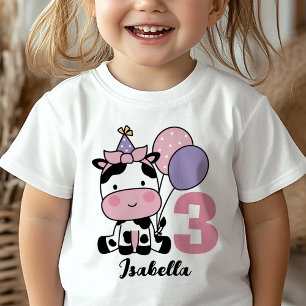 Girl 3rd Birthday Cow Pink Purple Personalised Baby T-Shirt