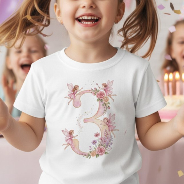 Girl 3rd Birthday Pink Fairy Number Three T-Shirt (Fairy princess 3rd birthday shirt, photoshoot keepsake)