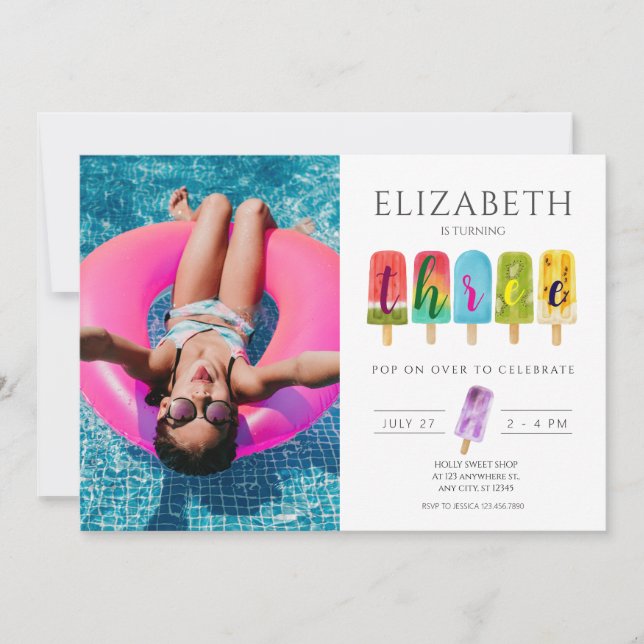 Girl 3rd Birthday Summer popsicle Ice Cream  Invitation (Front)