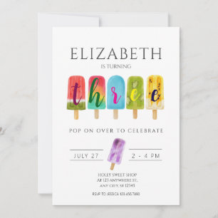 Girl 3rdn Birthday Summer popsicle Ice Cream Invitation