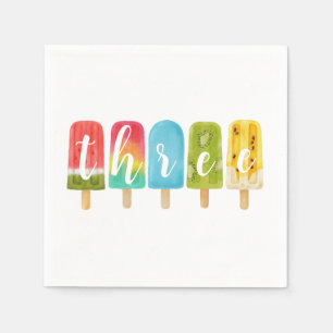 Girl 3rdn Birthday Summer popsicle Ice Cream Napkin