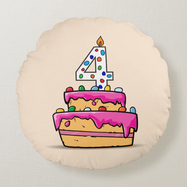 Girl 4th Birthday, 4 on Sweet Pink Cake Round Cushion (Front)