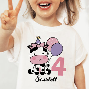 Girl 4th Birthday Cute Cow Pink Personalised Baby T-Shirt