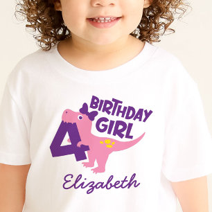 Girl 4th Birthday Dinosaur Personalised T-Shirt