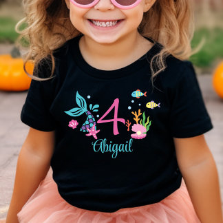 Girl 4th Birthday Mermaid Tail Sea Personalised Baby T-Shirt