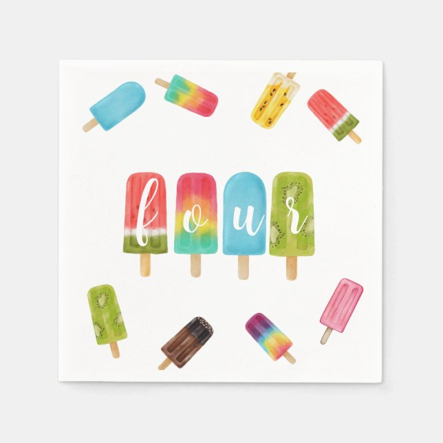 Girl 4th Birthday Popsicle Summer Party Napkin (Front)