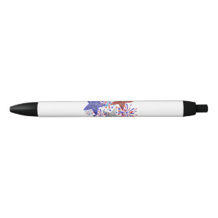 Girl 4th of July Women Red White Blue Star America Black Ink Pen