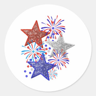 Girl 4th of July Women Red White Blue Star America Classic Round Sticker