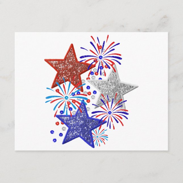 Girl 4th of July Women Red White Blue Star America Enclosure Card (Front)