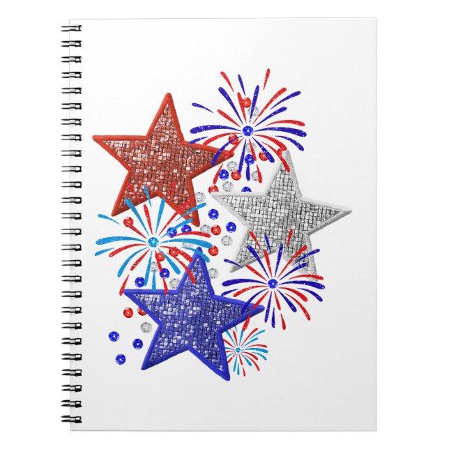 Girl 4th of July Women Red White Blue Star America Notebook (Front)