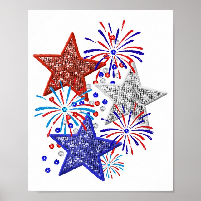 Girl 4th of July Women Red White Blue Star America Poster (Front)