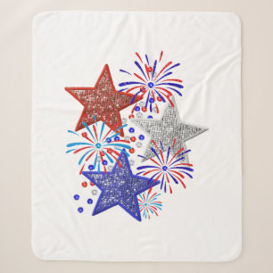 Girl 4th of July Women Red White Blue Star America Sherpa Blanket
