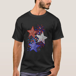 Girl 4th of July Women Red White Blue Star America T-Shirt