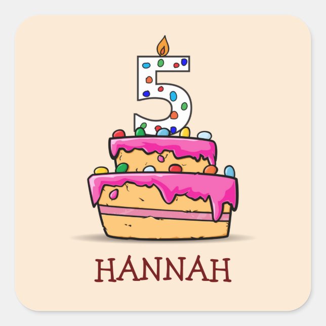 Girl 5th Birthday, 5 on Sweet Pink Cake Square Sticker (Front)