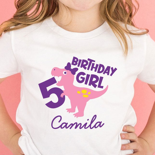 Girl 5th Birthday Dinosaur Personalised T-Shirt (Creator Uploaded)