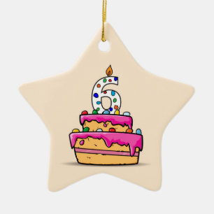 Girl 6th Birthday, 6 on Sweet Pink Cake Ceramic Tree Decoration