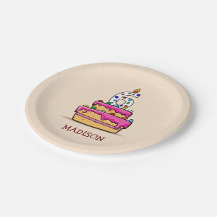 Girl 6th Birthday, 6 on Sweet Pink Cake Paper Plate