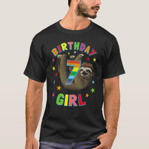 Girl 7th Birthday Sloth 7 Year Old B-day Party Kid T-Shirt