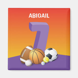 Girl 7th Birthday Sports Balls Magnet