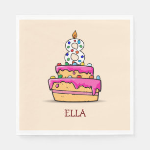 Girl 8th Birthday, 8 on Sweet Pink Cake Napkin
