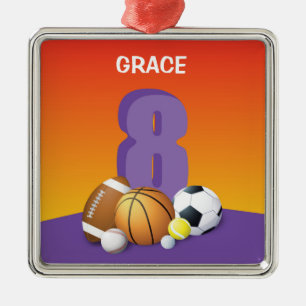 Girl 8th Birthday Sports Balls Metal Tree Decoration