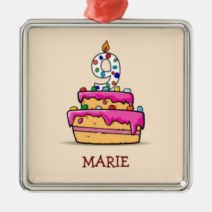 Girl 9th Birthday, 9 on Sweet Pink Cake Metal Tree Decoration