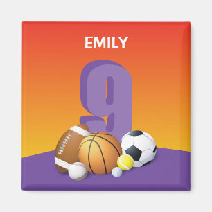 Girl 9th Birthday Sports Balls Magnet