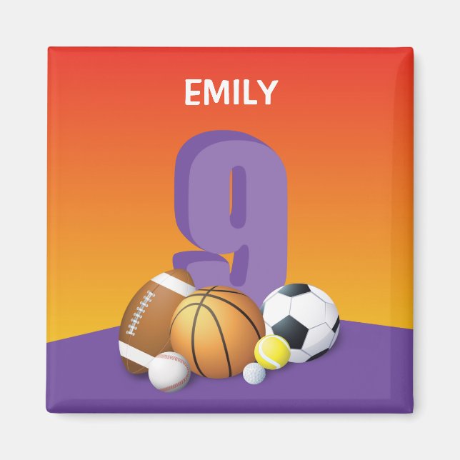 Girl 9th Birthday Sports Balls Magnet (Front)