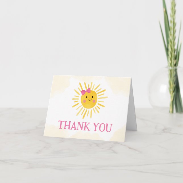 Girl A Little Ray of Sunshine Baby Shower Thank You Card (Front)