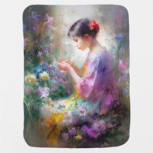 Girl admiring a flower in her hands