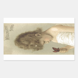 Girl Admiring Butterfly Ephemera Rectangular Sticker