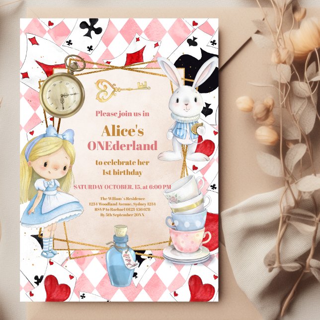 Girl Alice in Wonderland 1st Birthday Tea Party  Invitation (Creator Uploaded)