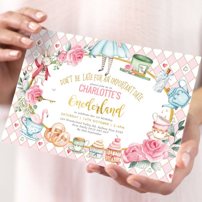 Girl Alice in Wonderland 1st Birthday Tea Party Invitation (Creator Uploaded)