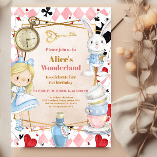 Girl Alice in Wonderland Birthday Tea Invitation