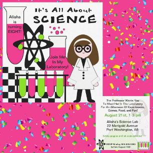 Girl All About Science Birthday Party Invitation