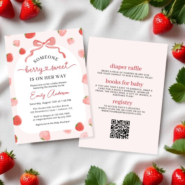 Girl All in One Berry Sweet Bow Baby Shower Invitation (Creator Uploaded)