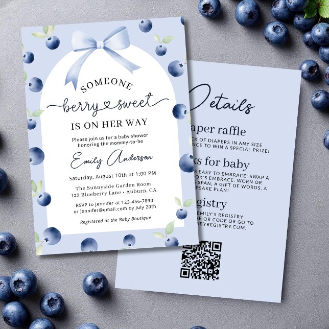 Girl All in One Blueberry Berry Sweet Baby Shower Invitation (Creator Uploaded)