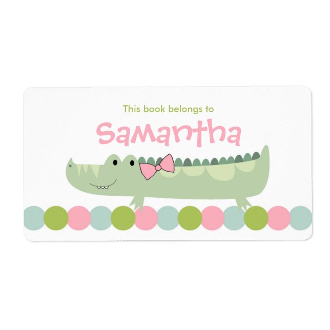 Girl Alligator Bookplate Label  / Book Plate (Front)