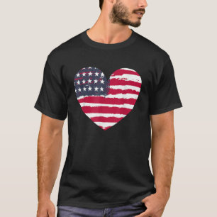 Girl American Flag Heart 4th July Women Teen USA P T-Shirt