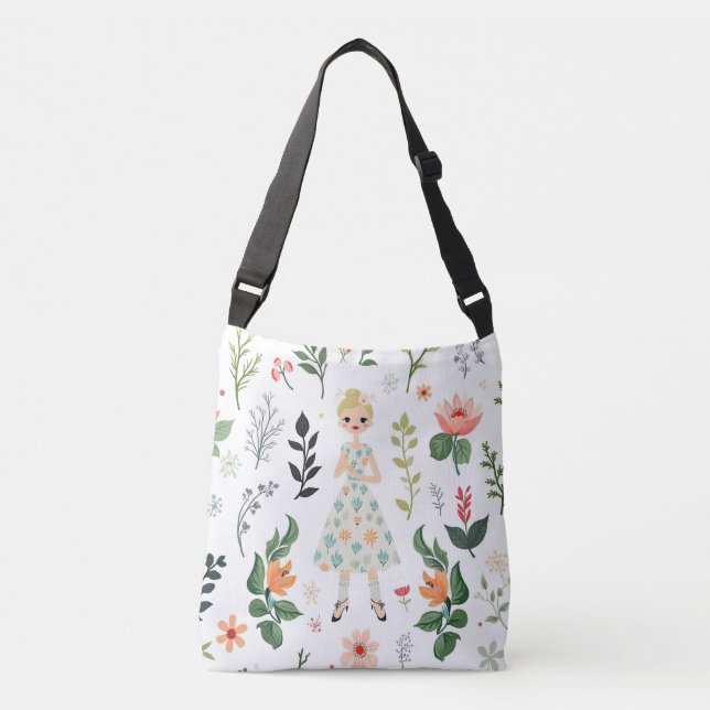 Girl Among Flowers Crossbody Bag (Front)