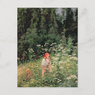 Girl among the wild flowers, 1880 postcard