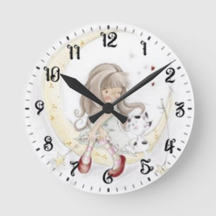 Girl and a cat round clock