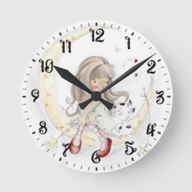 Girl and a cat  round clock (Front)