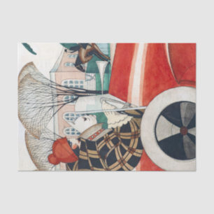 Girl and a Pug Dog in a Red Automobile Tissue Paper